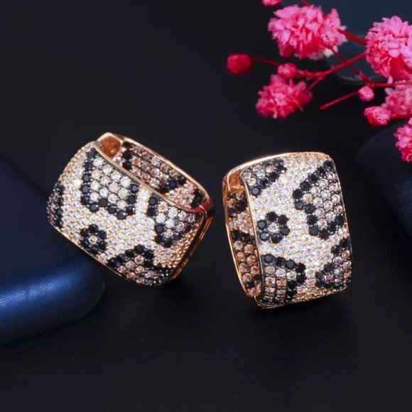 Jewelry - Gold Leopard CZ Pave Huggie Earrings